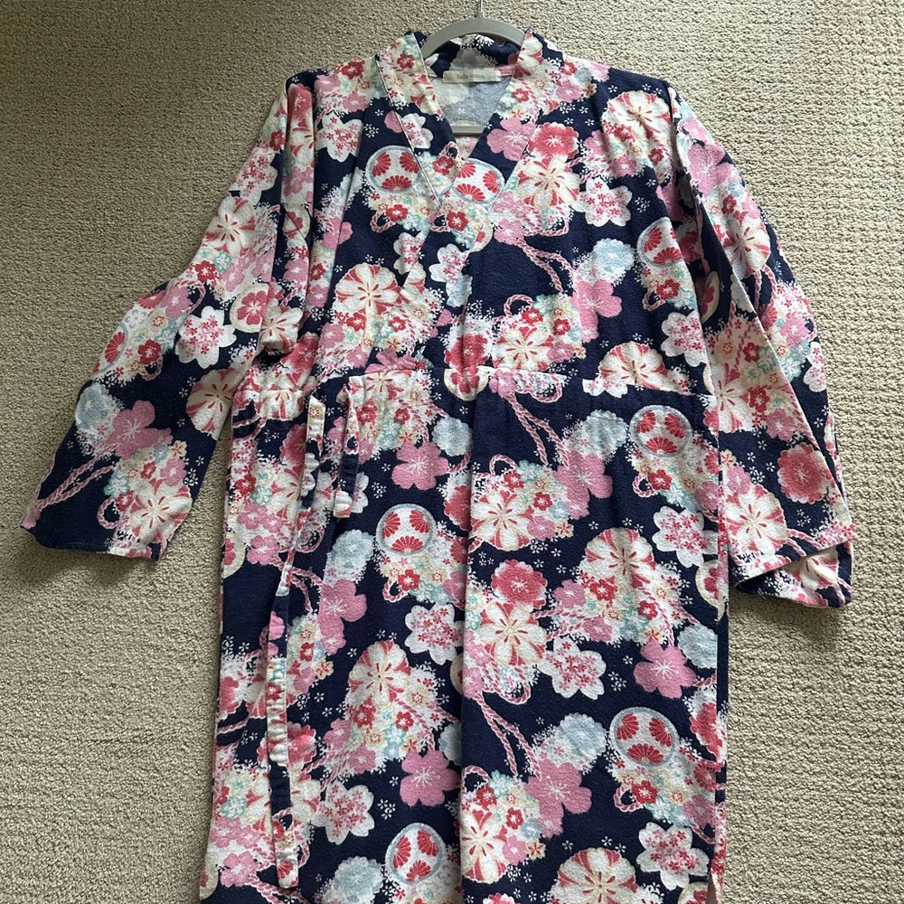 Floral Pink and Navy Women's Robe